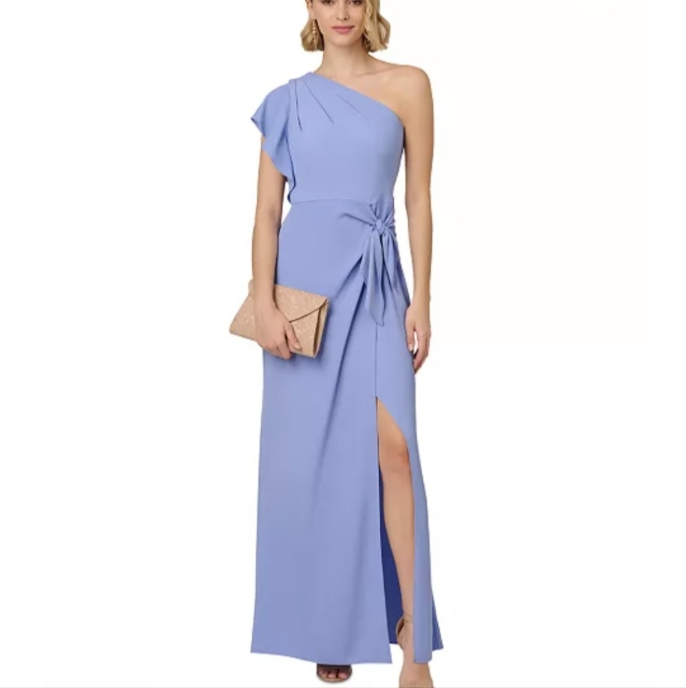 Adrianna Papell Side Tied One Shoulder Gown 18 Lilac Floor Length Dress NWT